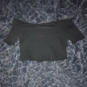 black cropped and off the shoulder top